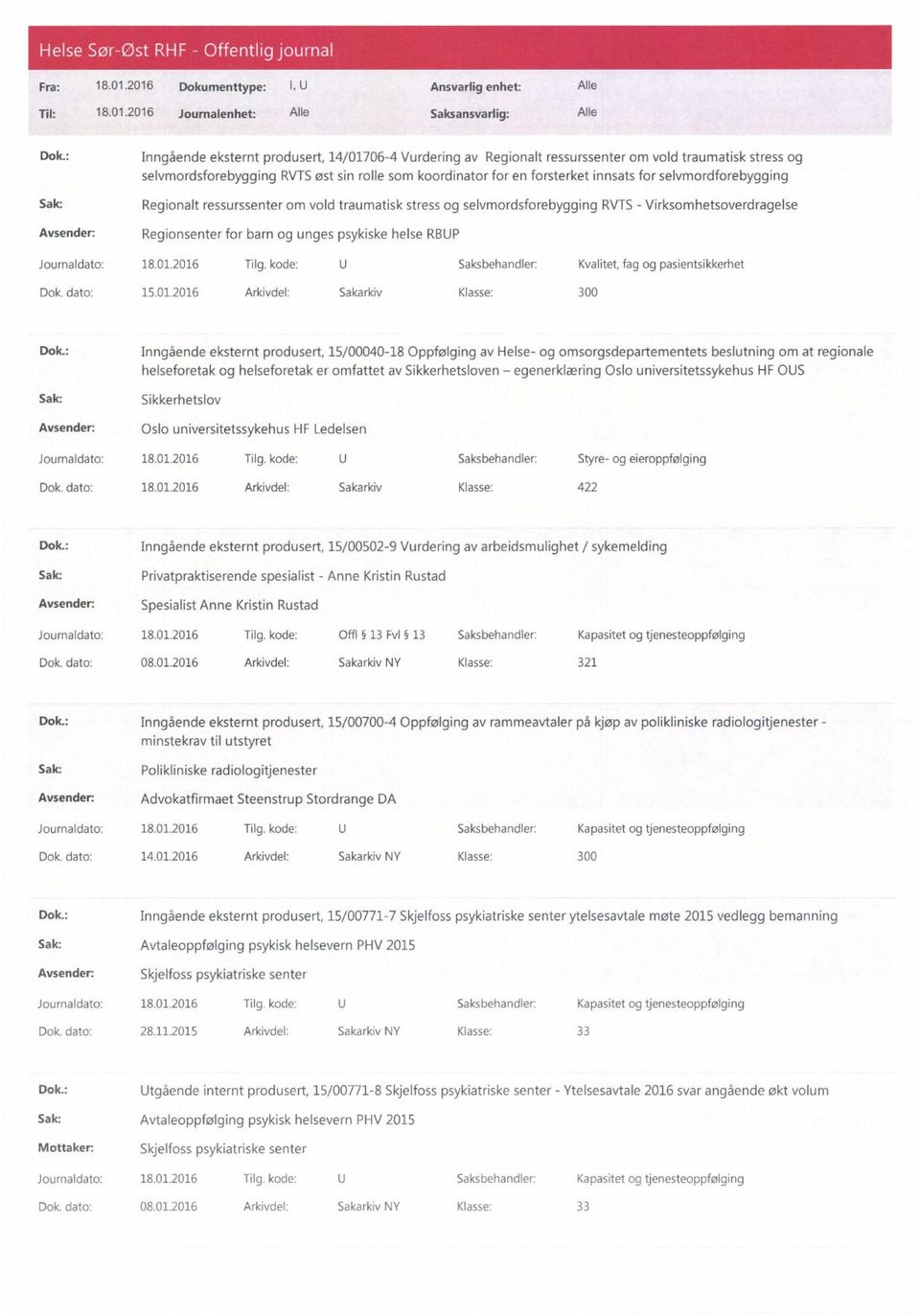 selvmordforebygging Regionalt ressurssenter om vold traumatisk stress og selvmordsforebygging RVTS- Virksomhetsoverdragelse Regionsenter for barn og unges psykiske helse RBUP Journaldato: 18.01.