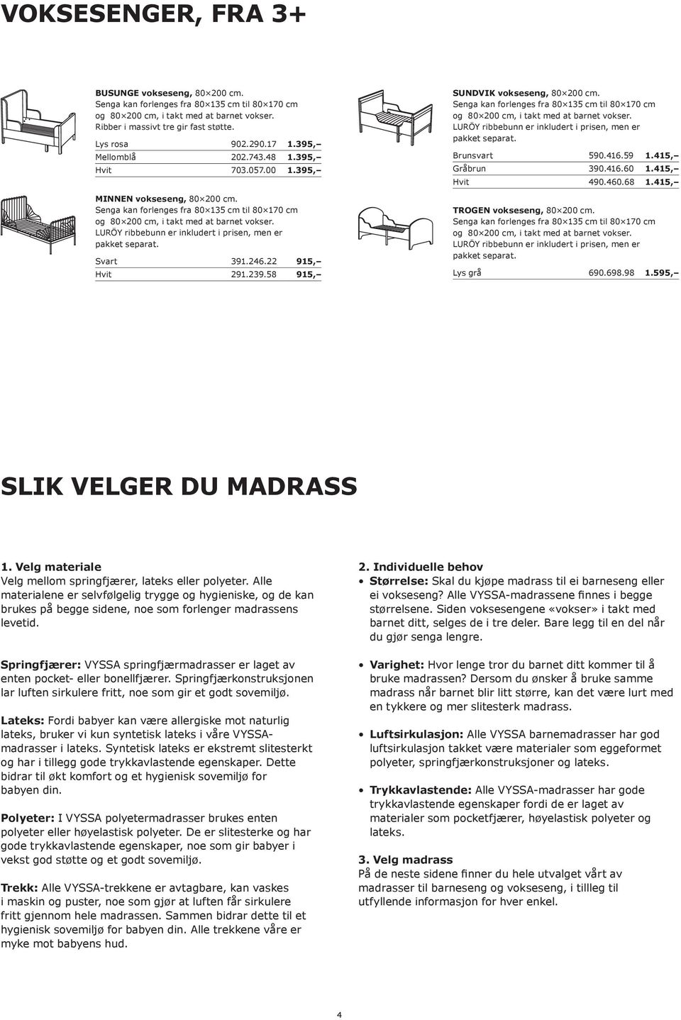 LURÖY ribbebunn er inkludert i prisen, men er pakket separat. Svart 391.246.22 915, Hvit 291.239.58 915, SUNDVIK vokseseng, 80 200 cm.