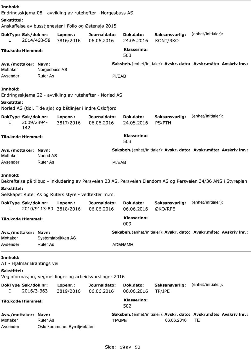 : 3817/2016 24.05.2016 PS/PTH 503 Avs./mottaker: Navn: Saksbeh. Avskr. dato: Avskr.måte: Avskriv lnr.