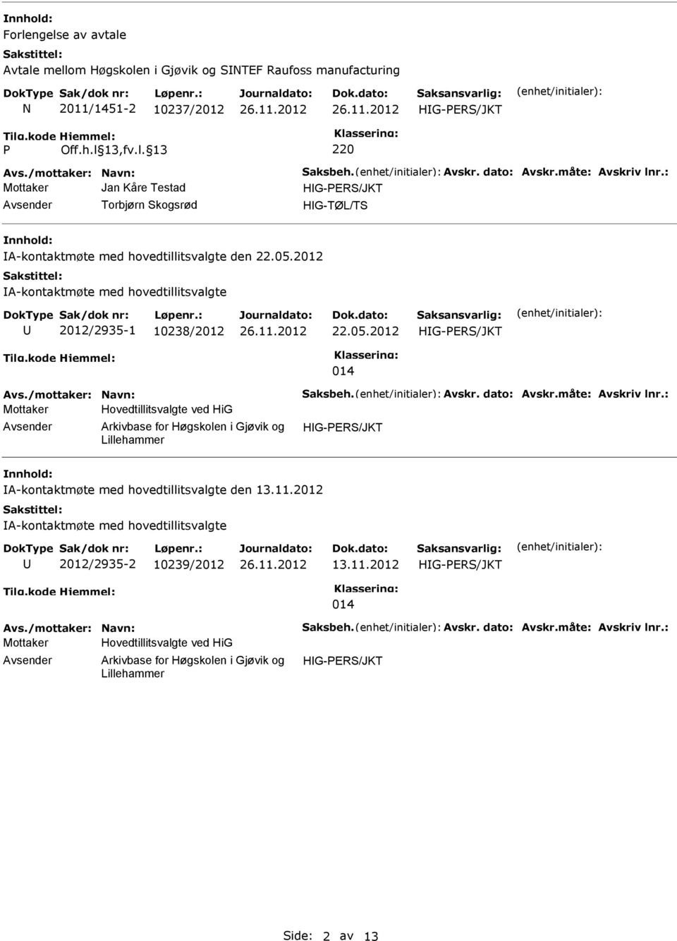 2012 A-kontaktmøte med hovedtillitsvalgte 2012/2935-1 10238/2012 22.05.