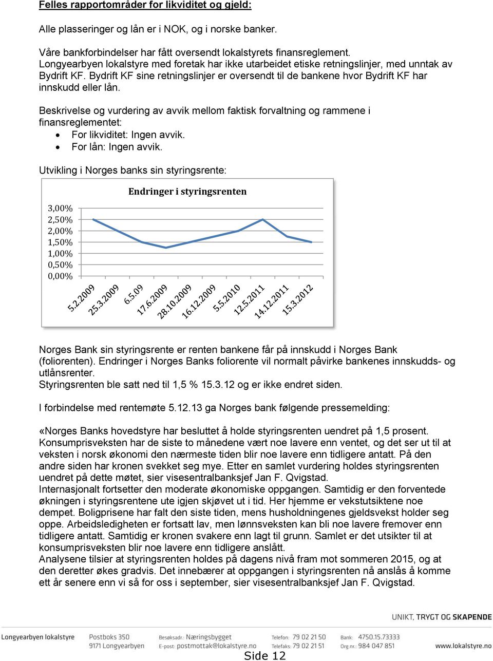 Bydrift KF sine retningslinjer er oversendt til de bankene hvor Bydrift KF har innskudd eller lån.