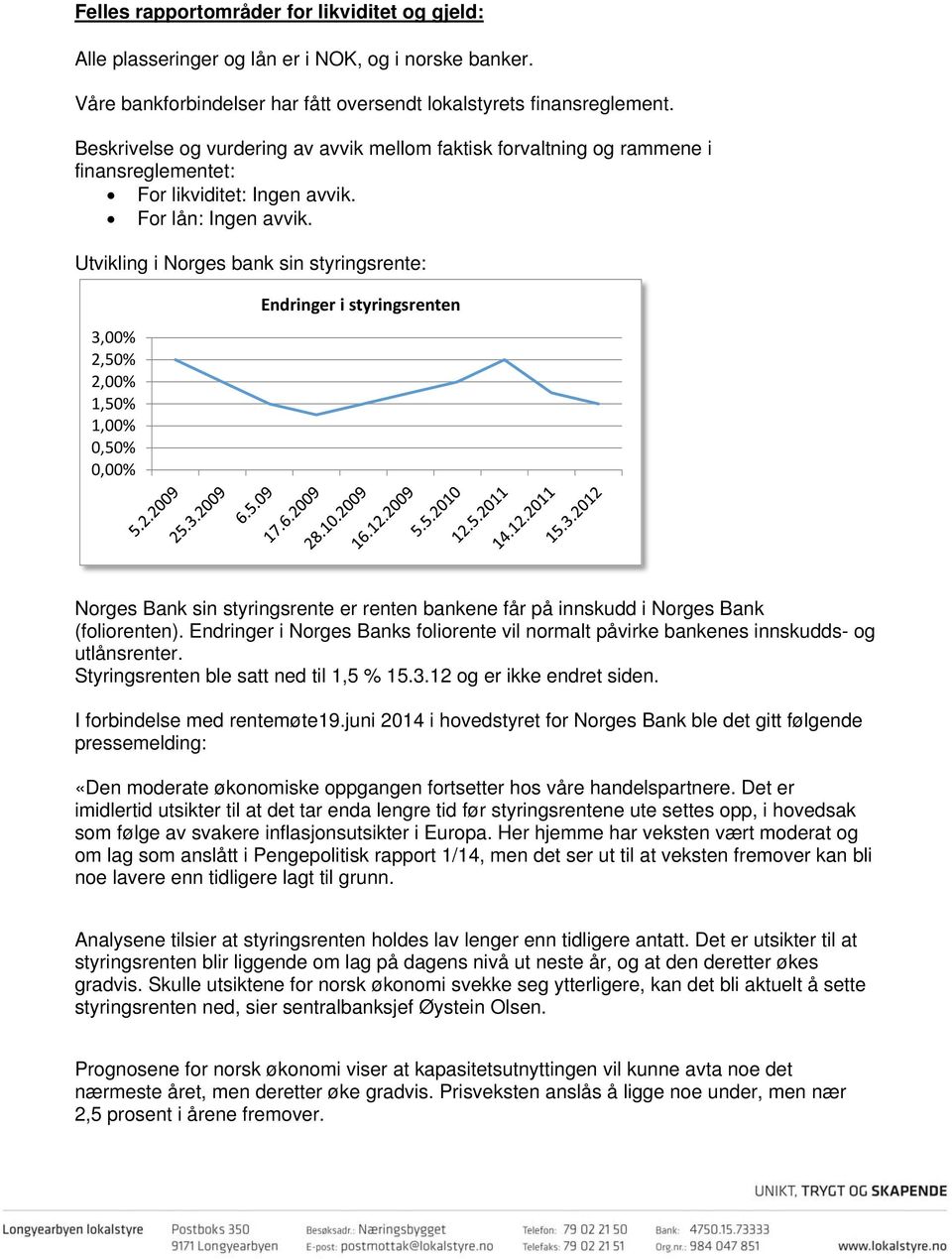 Utvikling i Norges bank sin styringsrente: 3,00% 2,50% 2,00% 1,50% 1,00% 0,50% 0,00% Endringer i styringsrenten Norges Bank sin styringsrente er renten bankene f på innskudd i Norges Bank