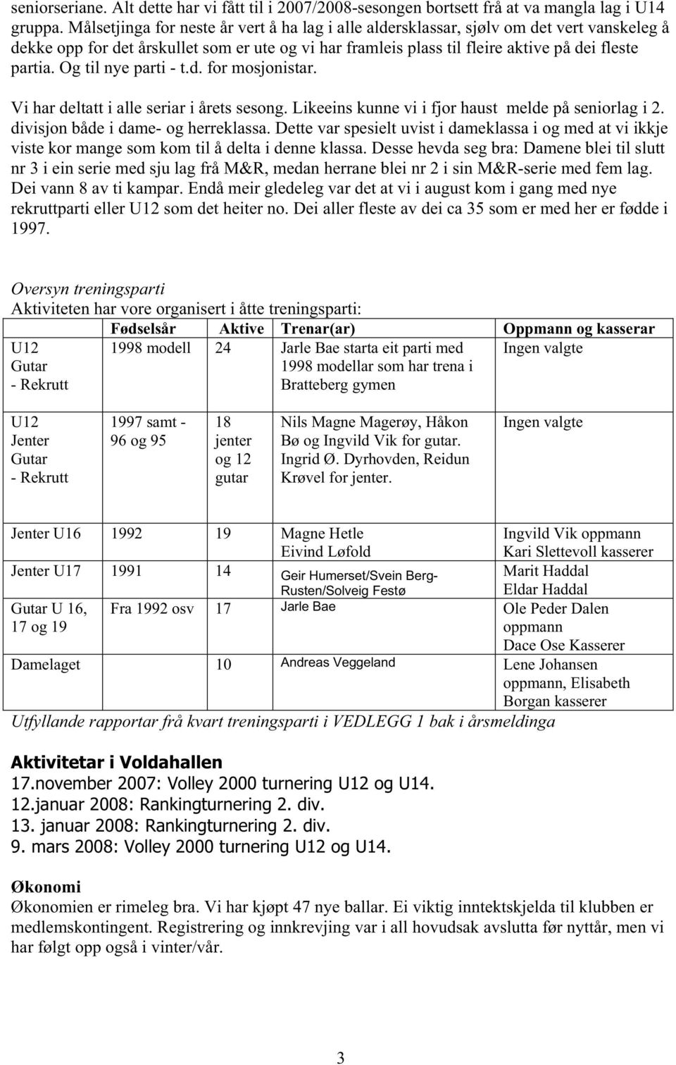 Og til nye parti - t.d. for mosjonistar. Vi har deltatt i alle seriar i årets sesong. Likeeins kunne vi i fjor haust melde på seniorlag i 2. divisjon både i dame- og herreklassa.