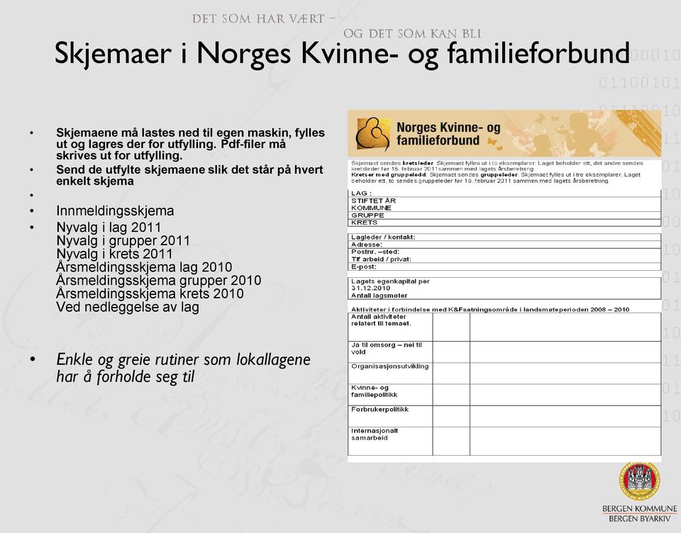 Send de utfylte skjemaene slik det står på hvert enkelt skjema Innmeldingsskjema Nyvalg i lag 2011 Nyvalg i grupper