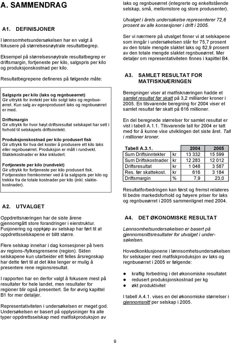 Resultatbegrepene defineres på følgende måte: Salgspris per kilo (laks og regnbueørret) Gir uttrykk for inntekt per kilo solgt laks og regnbueørret.