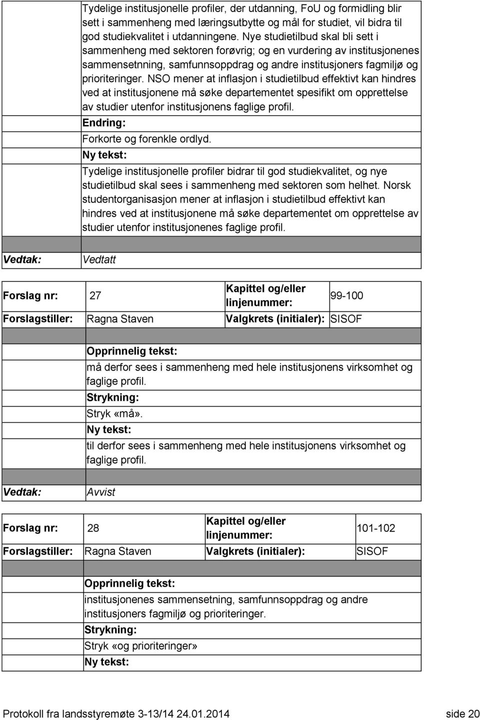 NSO mener at inflasjon i studietilbud effektivt kan hindres ved at institusjonene må søke departementet spesifikt om opprettelse av studier utenfor institusjonens faglige profil.