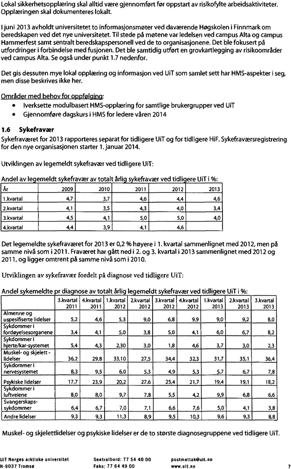 Til stede pa motene var ledelsen ved campus Alta og campus Hammerfest samt sentralt beredskapspersonell ved de to organisasjonene. Det ble fokusert pa utfordringer i forbindelse med fusjonen.