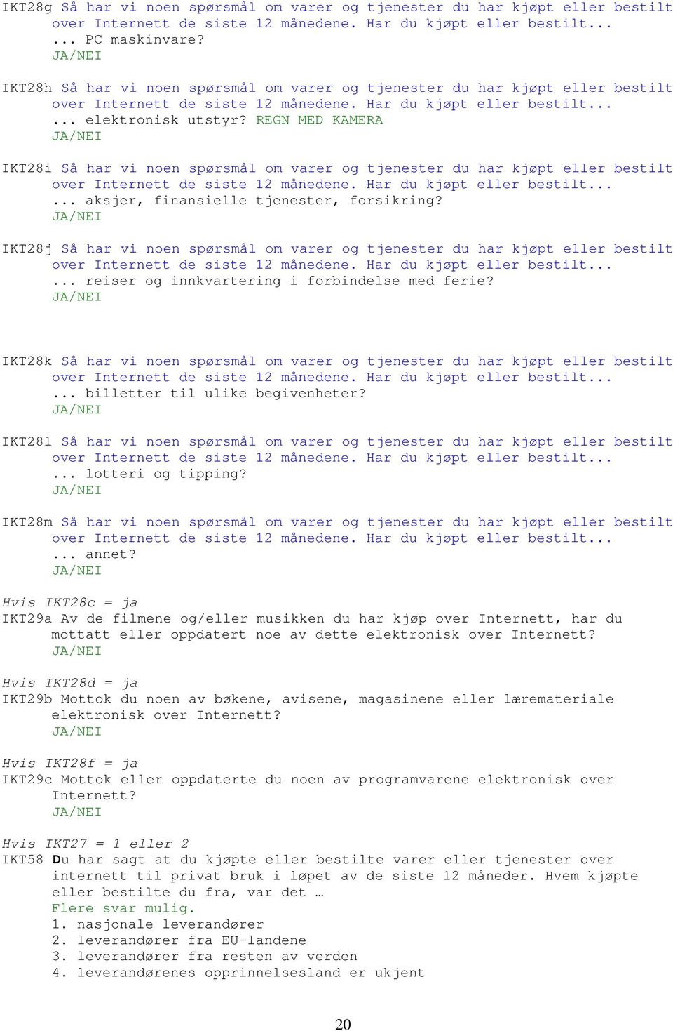 REGN MED KAMERA IKT28i Så har vi noen spørsmål om varer og tjenester du har kjøpt eller bestilt over Internett de siste 12 månedene. Har du kjøpt eller bestilt.