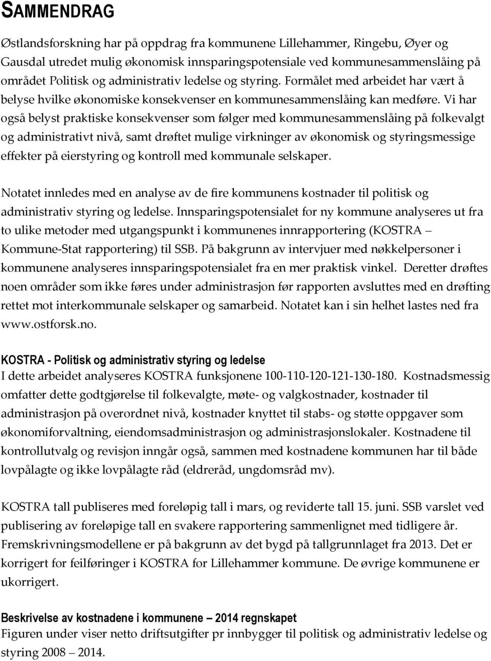 Vi har også belyst praktiske konsekvenser som følger med kommunesammenslåing på folkevalgt og administrativt nivå, samt drøftet mulige virkninger av økonomisk og styringsmessige effekter på