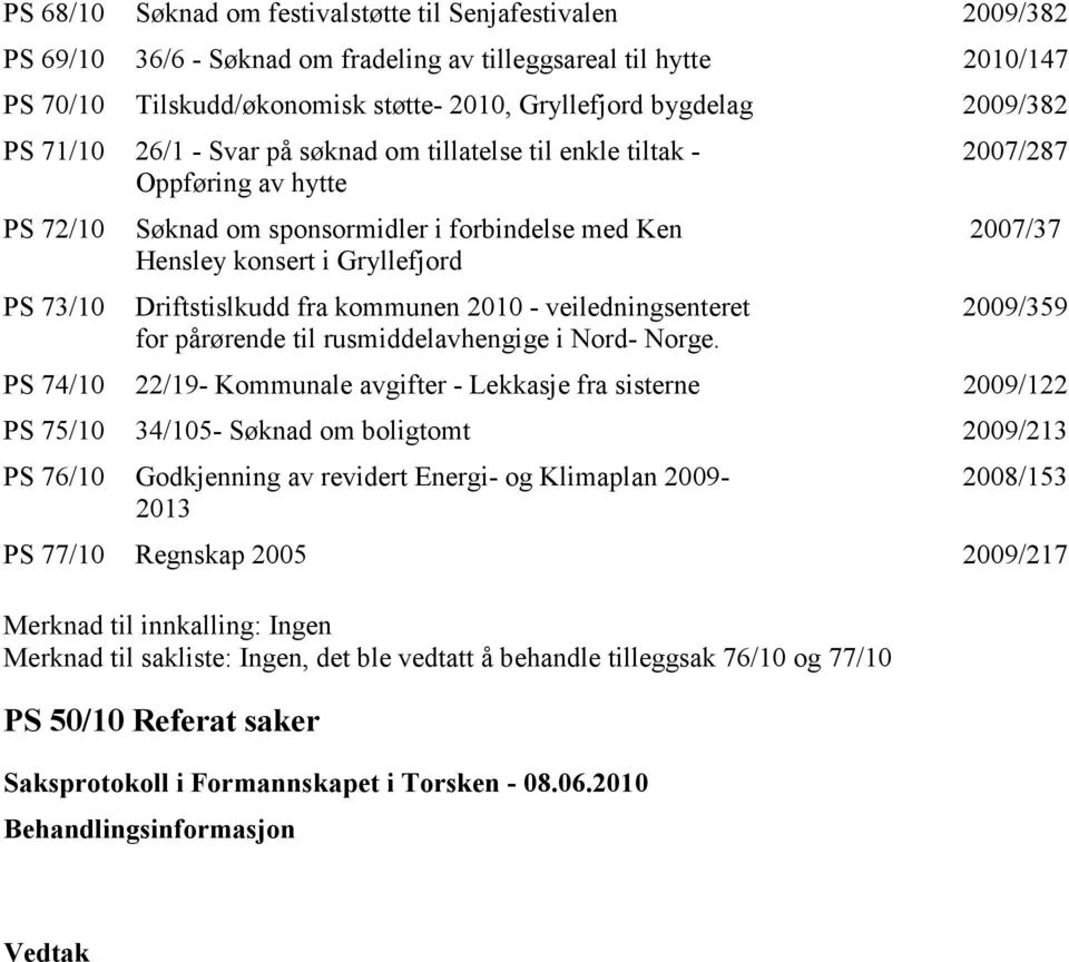 Driftstislkudd fra kommunen 2010 - veiledningsenteret for pårørende til rusmiddelavhengige i Nord- Norge.