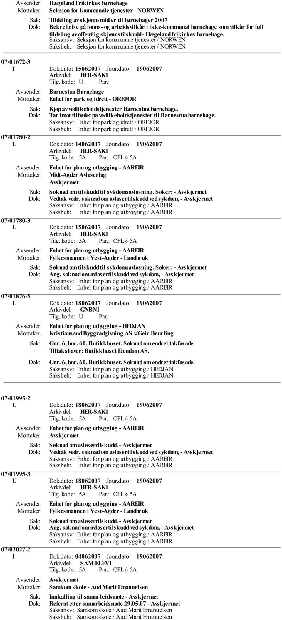 dato: 15062007 Jour.dato: Barnestua Barnehage Enhet for park og idrett - ORFJOR Kjøp av vedlikeholdstjenester Barnestua barnehage. Tar imot tilbudet på vedlikeholdstjenester til Barnestua barnehage.