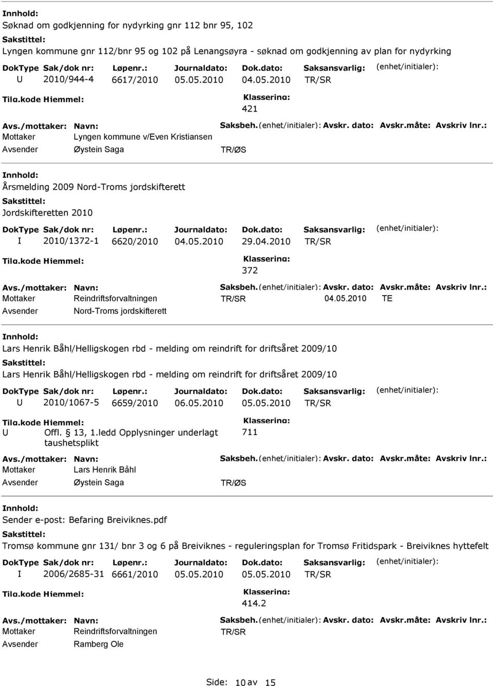 2010 372 Avs./mottaker: Navn: Saksbeh. Avskr. dato: Avskr.måte: Avskriv lnr.