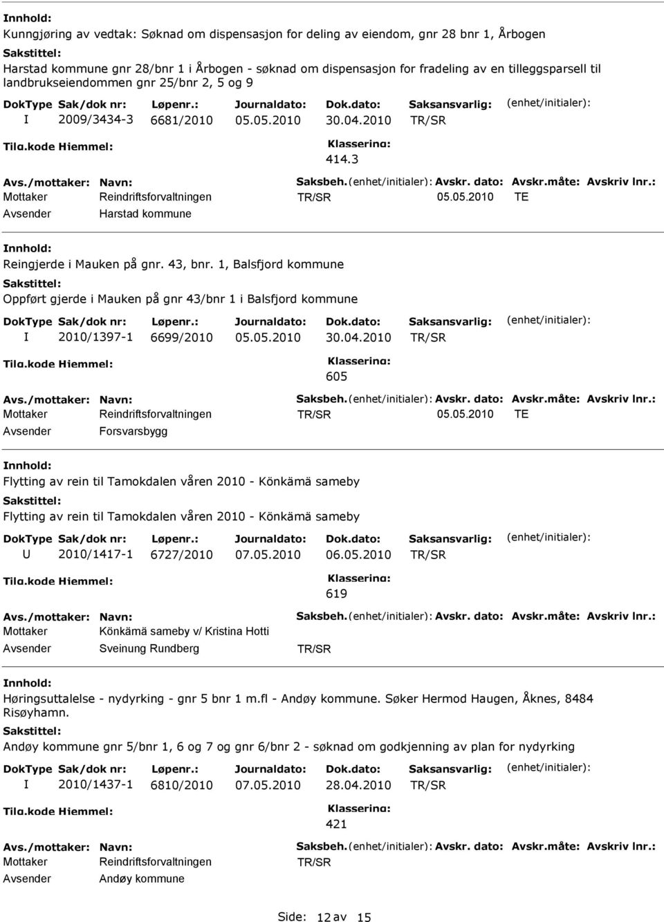 1, Balsfjord kommune Oppført gjerde i Mauken på gnr 43/bnr 1 i Balsfjord kommune 2010/1397-1 6699/2010 605 Avs./mottaker: Navn: Saksbeh. Avskr. dato: Avskr.måte: Avskriv lnr.