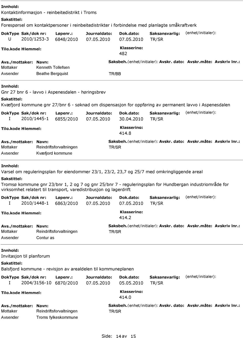 : Mottaker Kenneth Tollefsen Beathe Bergquist Gnr 27 bnr 6 - lavvo i Aspenesdalen - høringsbrev Kvæfjord kommune gnr 27/bnr 6 - søknad om dispensasjon for oppføring av permanent lavvo i Aspenesdalen