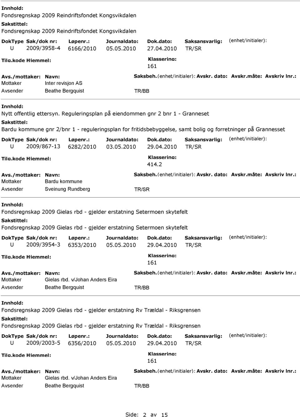 Reguleringsplan på eiendommen gnr 2 bnr 1 - Granneset Bardu kommune gnr 2/bnr 1 - reguleringsplan for fritidsbebyggelse, samt bolig og forretninger på Grannesset 2009/867-13 6282/2010 29.04.2010 414.