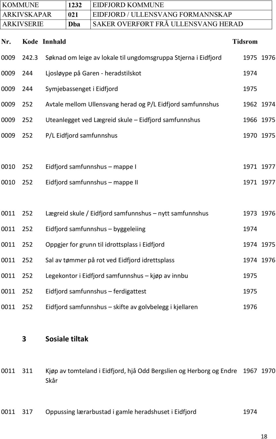 herad og P/L Eidfjord samfunnshus 1962 1974 0009 252 Uteanlegget ved Lægreid skule Eidfjord samfunnshus 1966 1975 0009 252 P/L Eidfjord samfunnshus 1970 1975 0010 252 Eidfjord samfunnshus mappe I