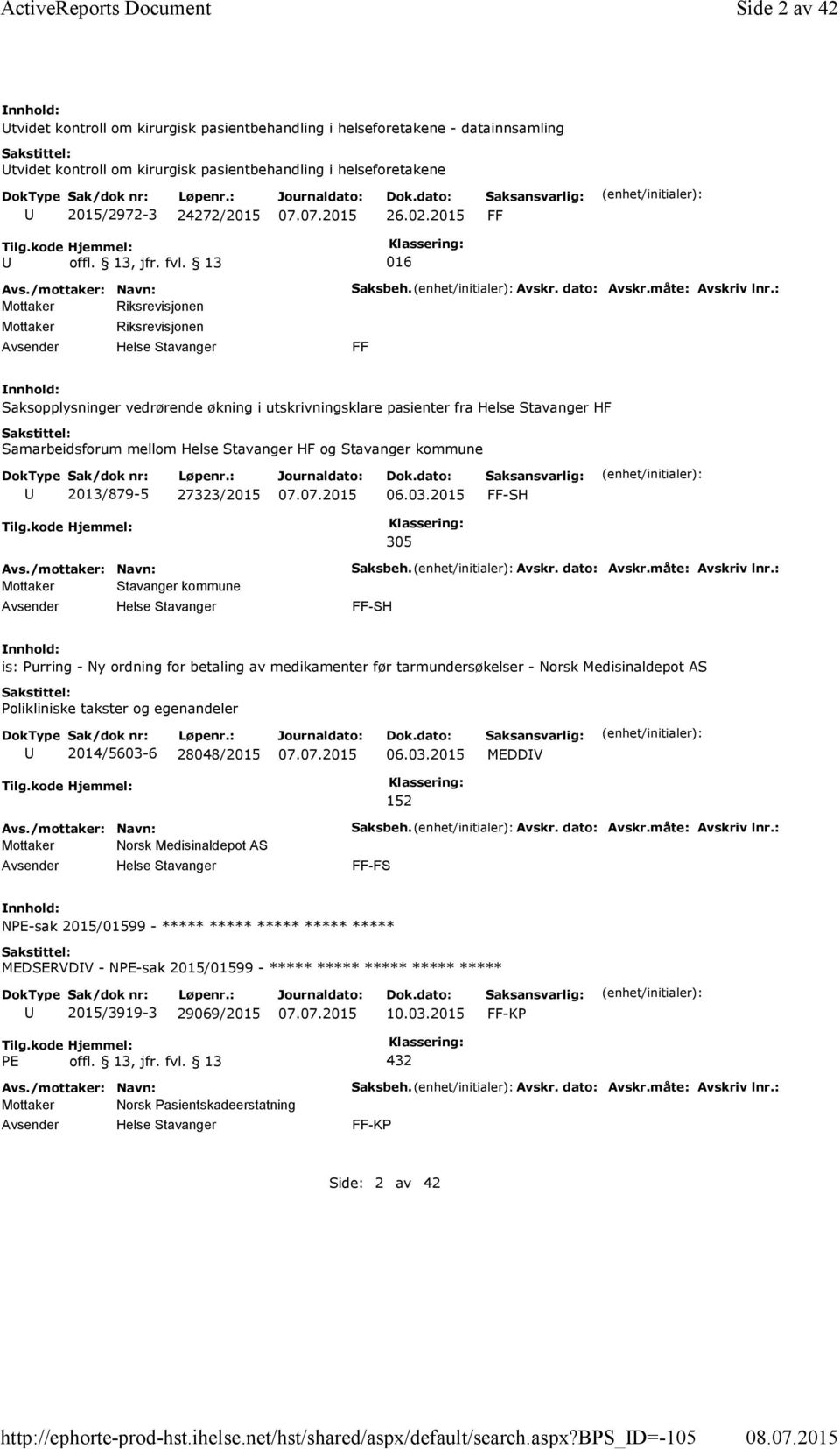 bps_d=-105 Side 2 av 42 tvidet kontroll om kirurgisk pasientbehandling i helseforetakene - datainnsamling tvidet kontroll om kirurgisk pasientbehandling i helseforetakene 2015/2972-3 24272/2015 26.02.