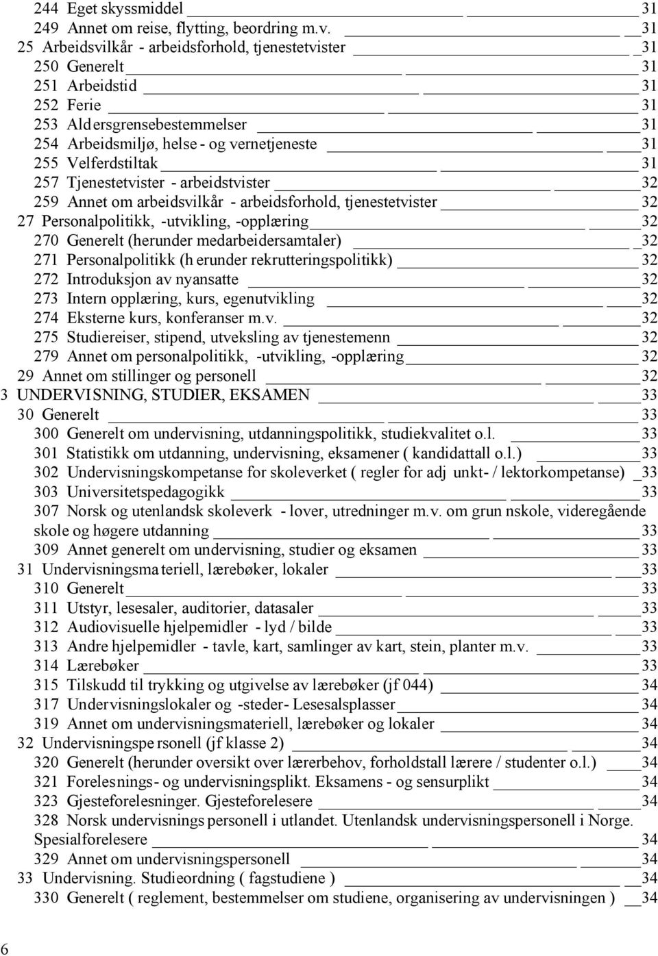 Velferdstiltak 31 257 Tjenestetvister - arbeidstvister 32 259 Annet om arbeidsvilkår - arbeidsforhold, tjenestetvister 32 27 Personalpolitikk, -utvikling, -opplæring 32 270 Generelt (herunder