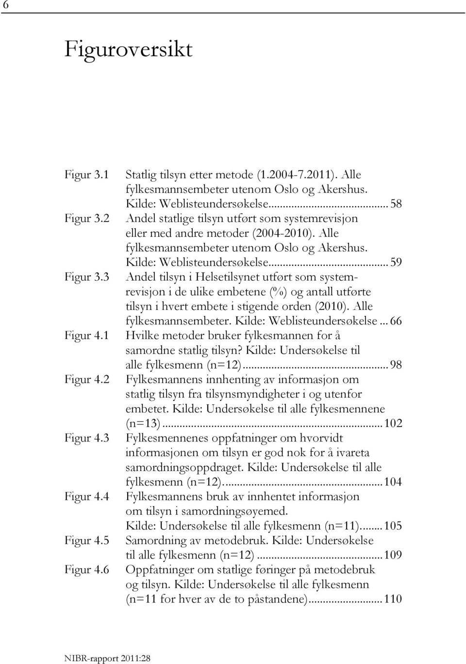 .. 59 Andel tilsyn i Helsetilsynet utført som systemrevisjon i de ulike embetene (%) og antall utførte tilsyn i hvert embete i stigende orden (2010). Alle fylkesmannsembeter.