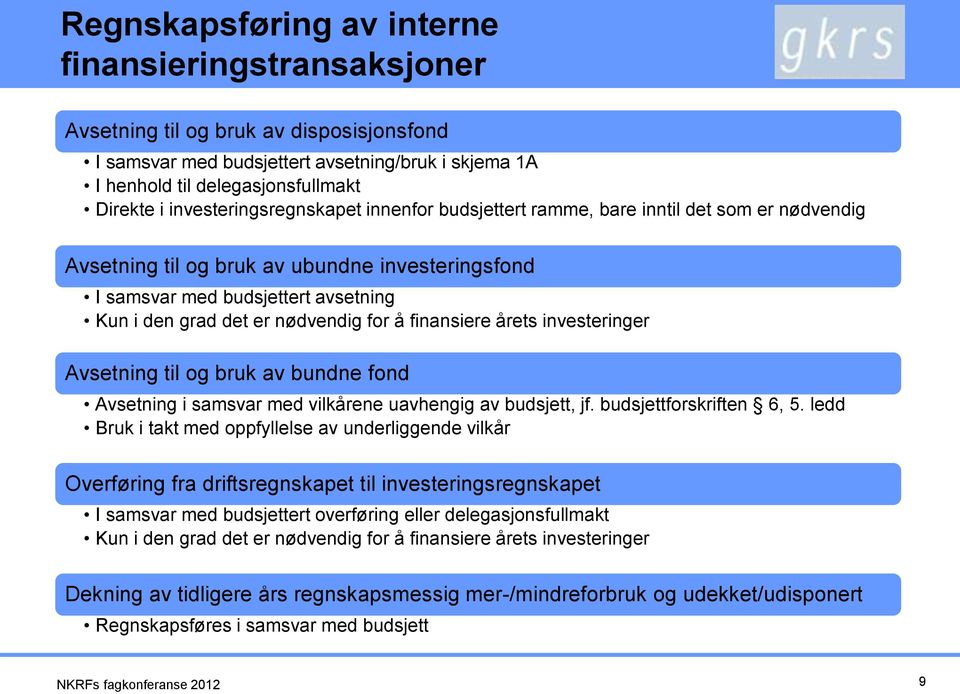 nødvendig for å finansiere årets investeringer Avsetning til og bruk av bundne fond Avsetning i samsvar med vilkårene uavhengig av budsjett, jf. budsjettforskriften 6, 5.