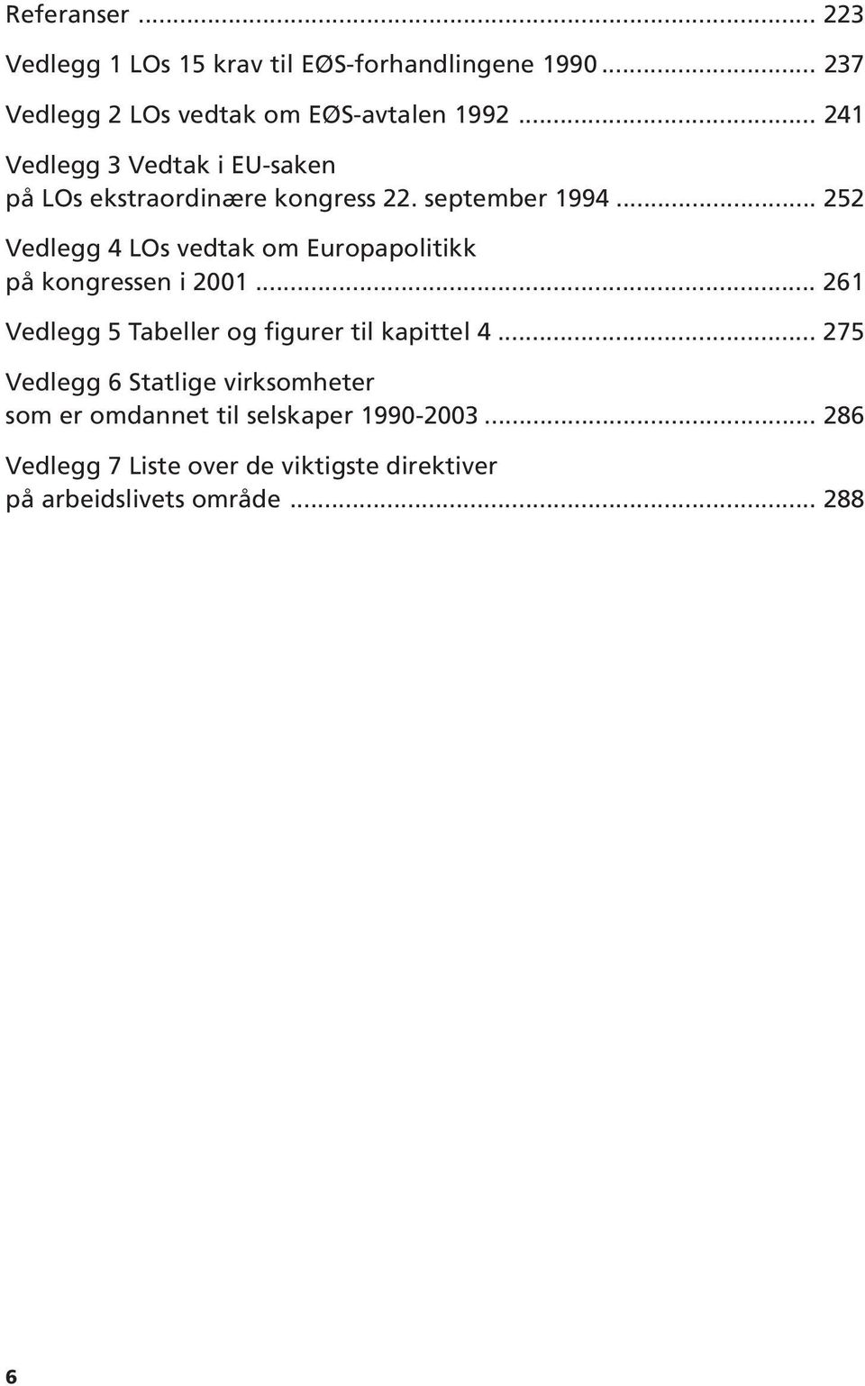 .. 252 Vedlegg 4 LOs vedtak om Europapolitikk på kongressen i 2001... 261 Vedlegg 5 Tabeller og figurer til kapittel 4.