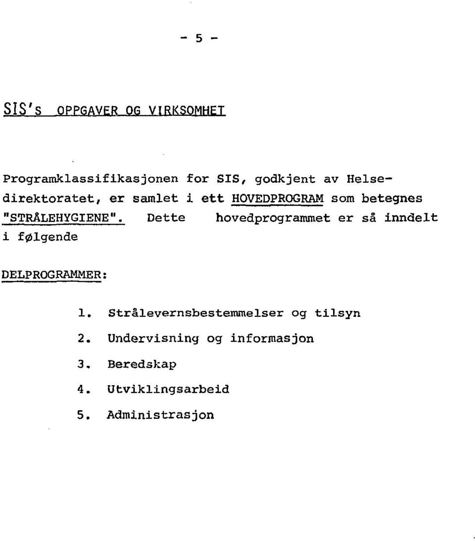 Dette hovedprogrammet er så inndelt i følgende DELPROGRAMMER: 1.