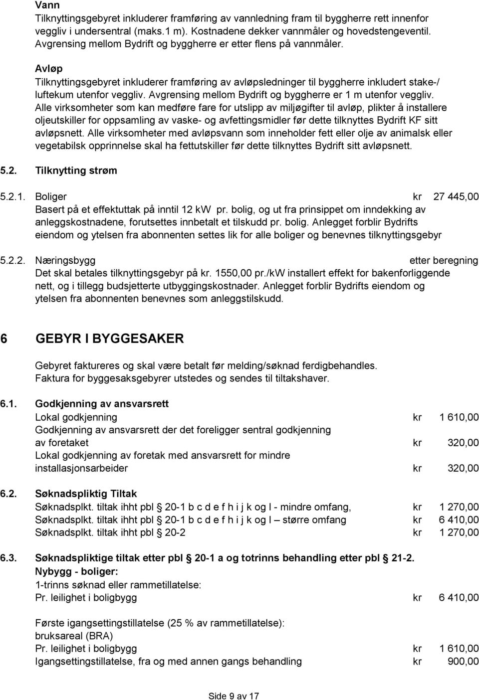 Avgrensing mellom Bydrift og byggherre er 1 m utenfor veggliv.