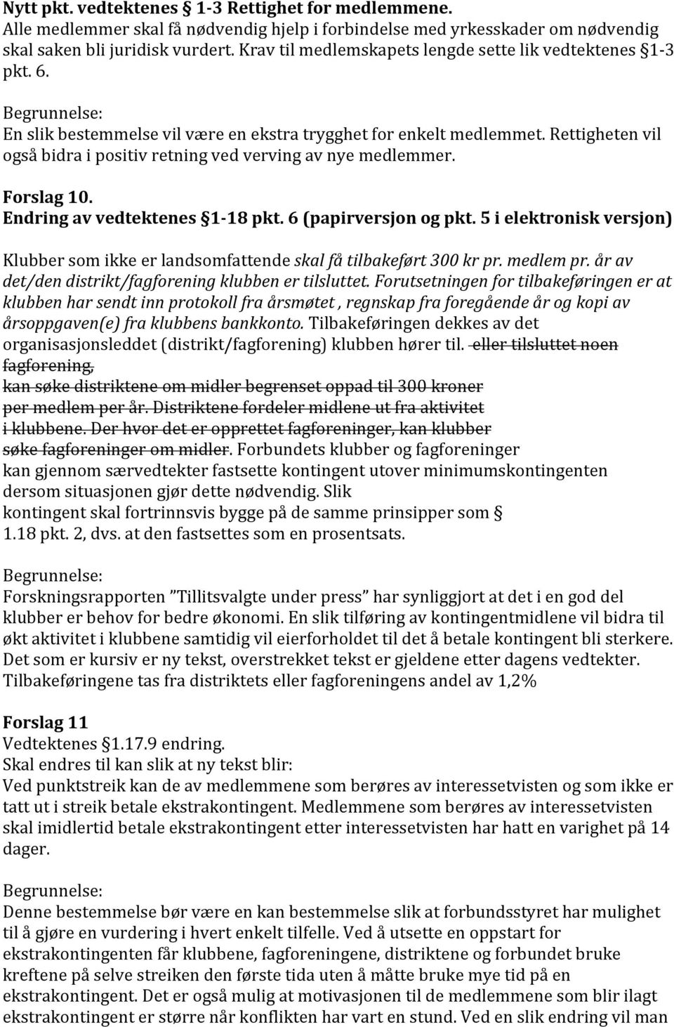 Rettigheten vil også bidra i positiv retning ved verving av nye medlemmer. Forslag 10. Endring av vedtektenes 1-18 pkt. 6 (papirversjon og pkt.