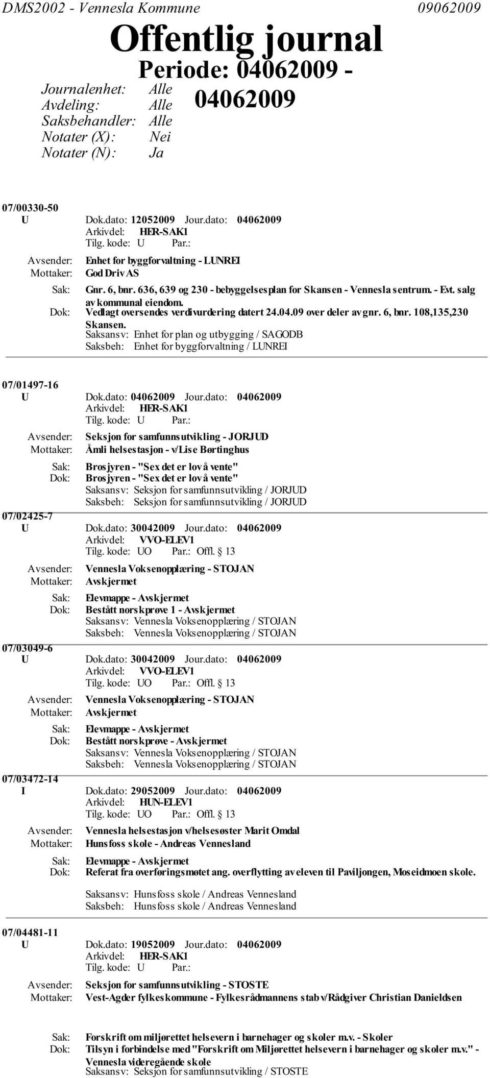 Vedlagt oversendes verdivurdering datert 24.04.09 over deler av gnr. 6, bnr. 108,135,230 Skansen.