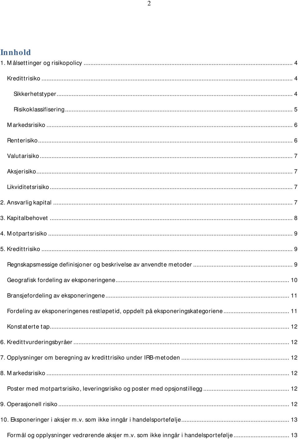 .. 9 Geografisk fordeling av eksponeringene... 10 Bransjefordeling av eksponeringene... 11 Fordeling av eksponeringenes restløpetid, oppdelt på eksponeringskategoriene... 11 Konstaterte tap... 12 6.