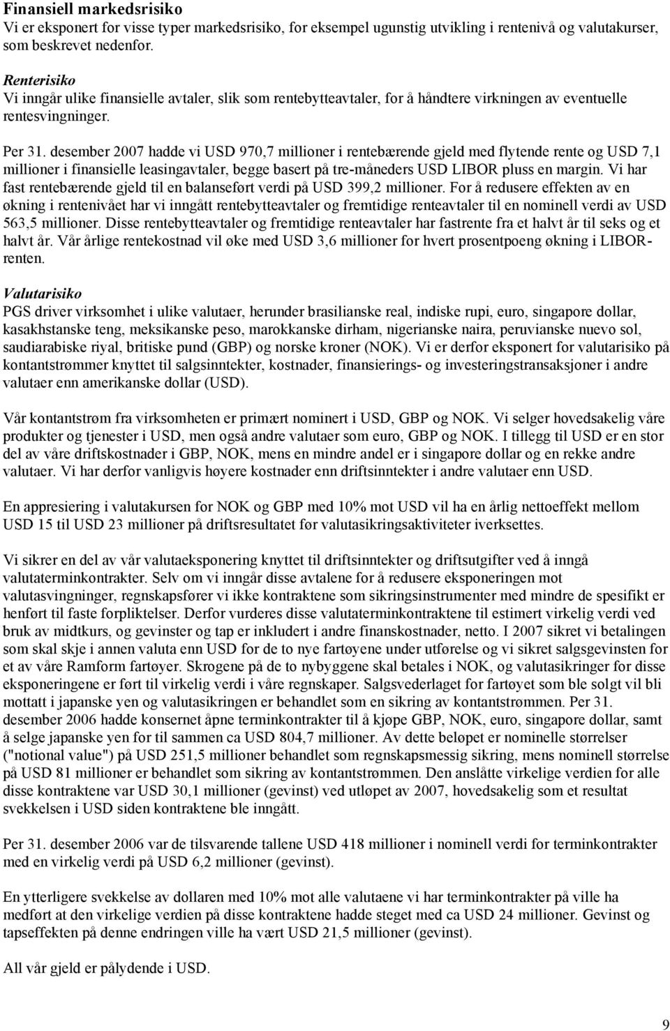 desember 2007 hadde vi USD 970,7 millioner i rentebærende gjeld med flytende rente og USD 7,1 millioner i finansielle leasingavtaler, begge basert på tre-måneders USD LIBOR pluss en margin.