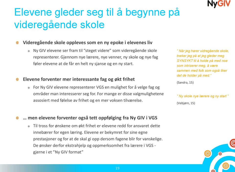 Elevene forventer mer interessante fag og økt frihet For Ny GIV elevene representerer VGS en mulighet for å velge fag og områder man interesserer seg for.