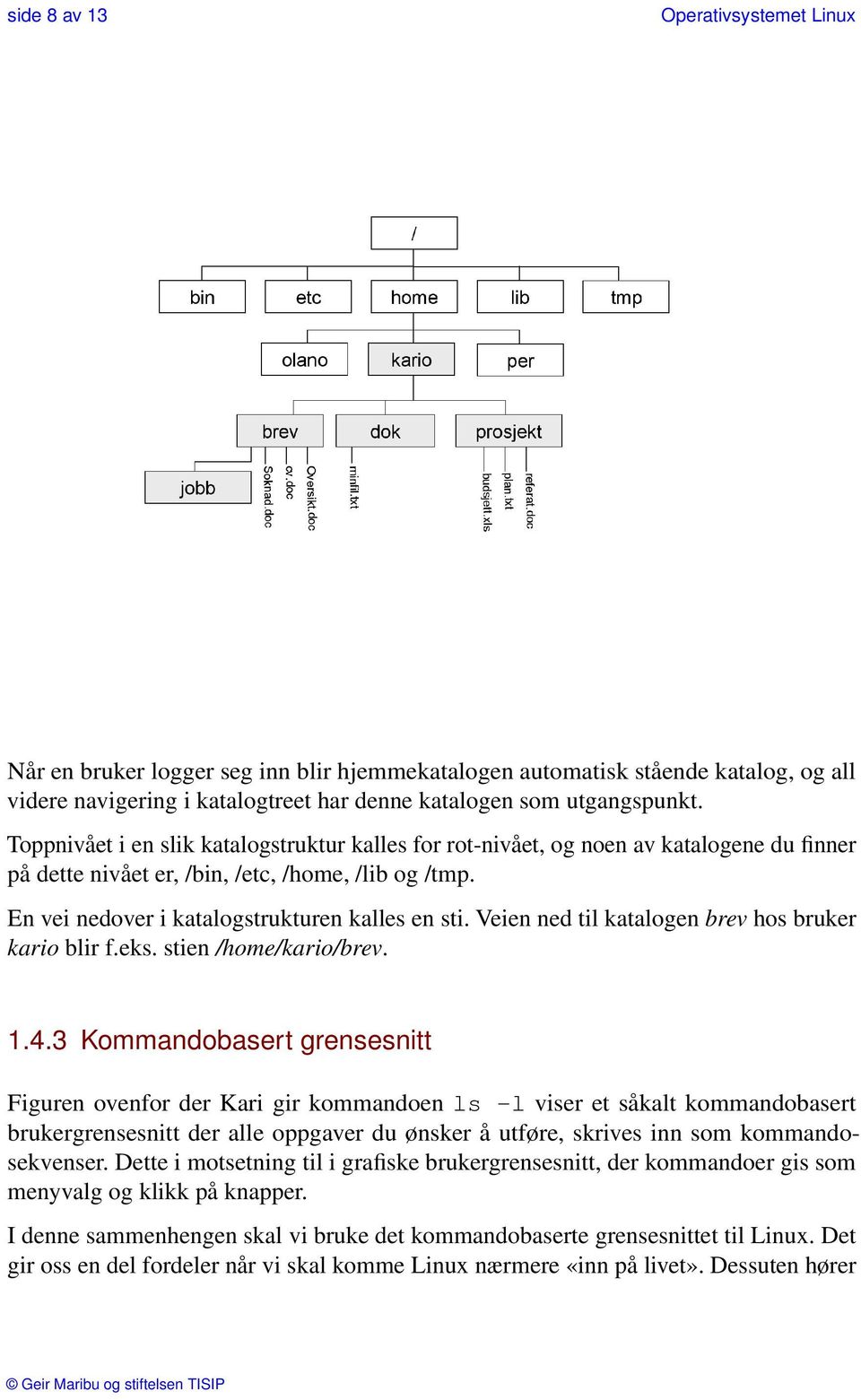 Veien ned til katalogen brev hos bruker kario blir f.eks. stien /home/kario/brev. 1.4.