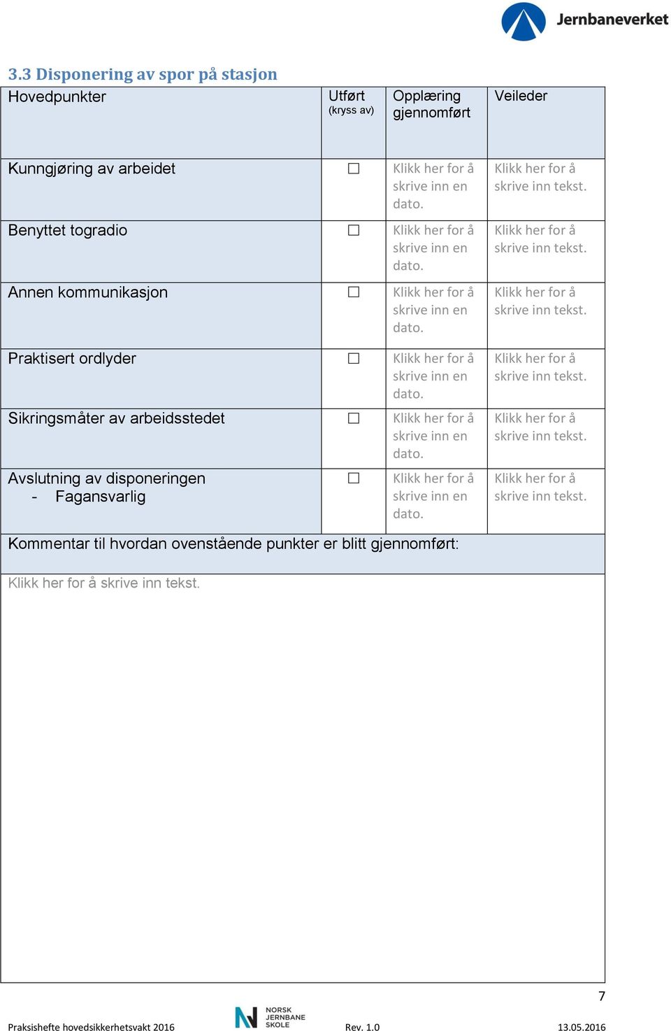 kommunikasjon Praktisert ordlyder Sikringsmåter av arbeidsstedet Avslutning av