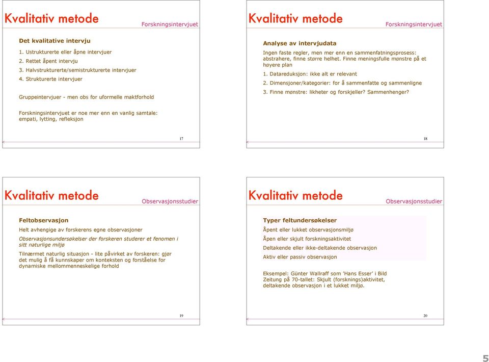 Finne meningsfulle mønstre på et høyere plan 1. Datareduksjon: ikke alt er relevant 2. Dimensjoner/kategorier: for å sammenfatte og sammenligne 3. Finne mønstre: likheter og forskjeller? Sammenhenger?