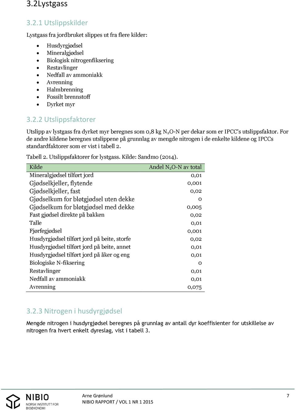 For de andre kildene beregnes utslippene på grunnlag av mengde nitrogen i de enkelte kildene og IPCCs standardfaktorer som er vist i tabell 2. Tabell 2. Utslippsfaktorer for lystgass.