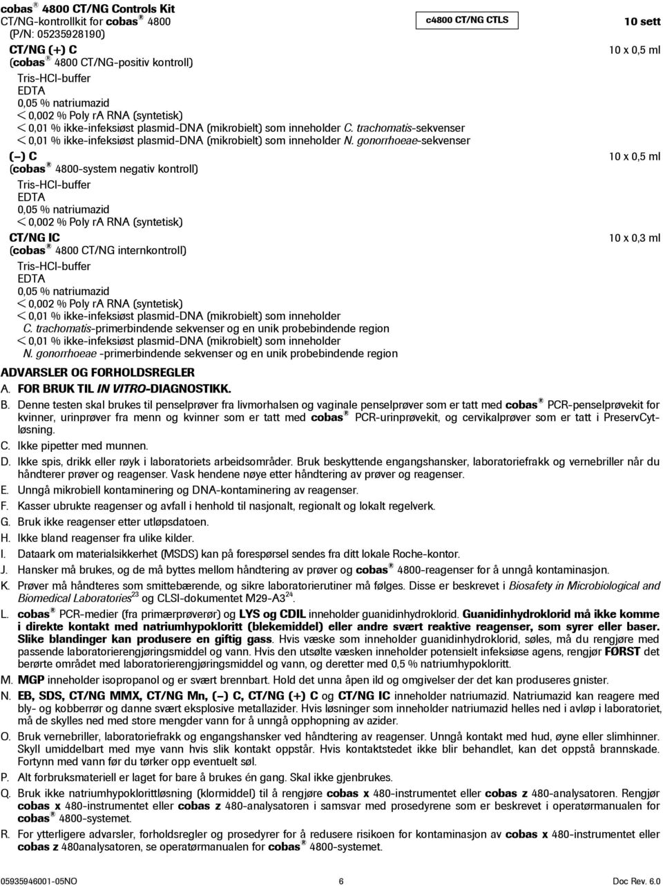 trachomatis-sekvenser < 0,01 % ikke-infeksiøst plasmid-dna (mikrobielt) som inneholder N.