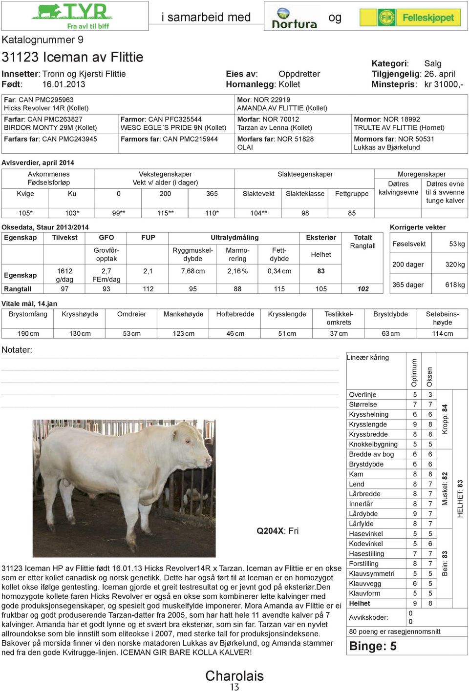 .1.213 Hornanlegg: Kollet Far: CAN PMC295963 Hicks Revolver 14R (Kollet) Farfar: CAN PMC263827 BIRDOR MONTY 29M (Kollet) Farmor: CAN PFC325544 WESC EGLE S PRIDE 9N (Kollet) Mor: NOR 22919 AMANDA AV