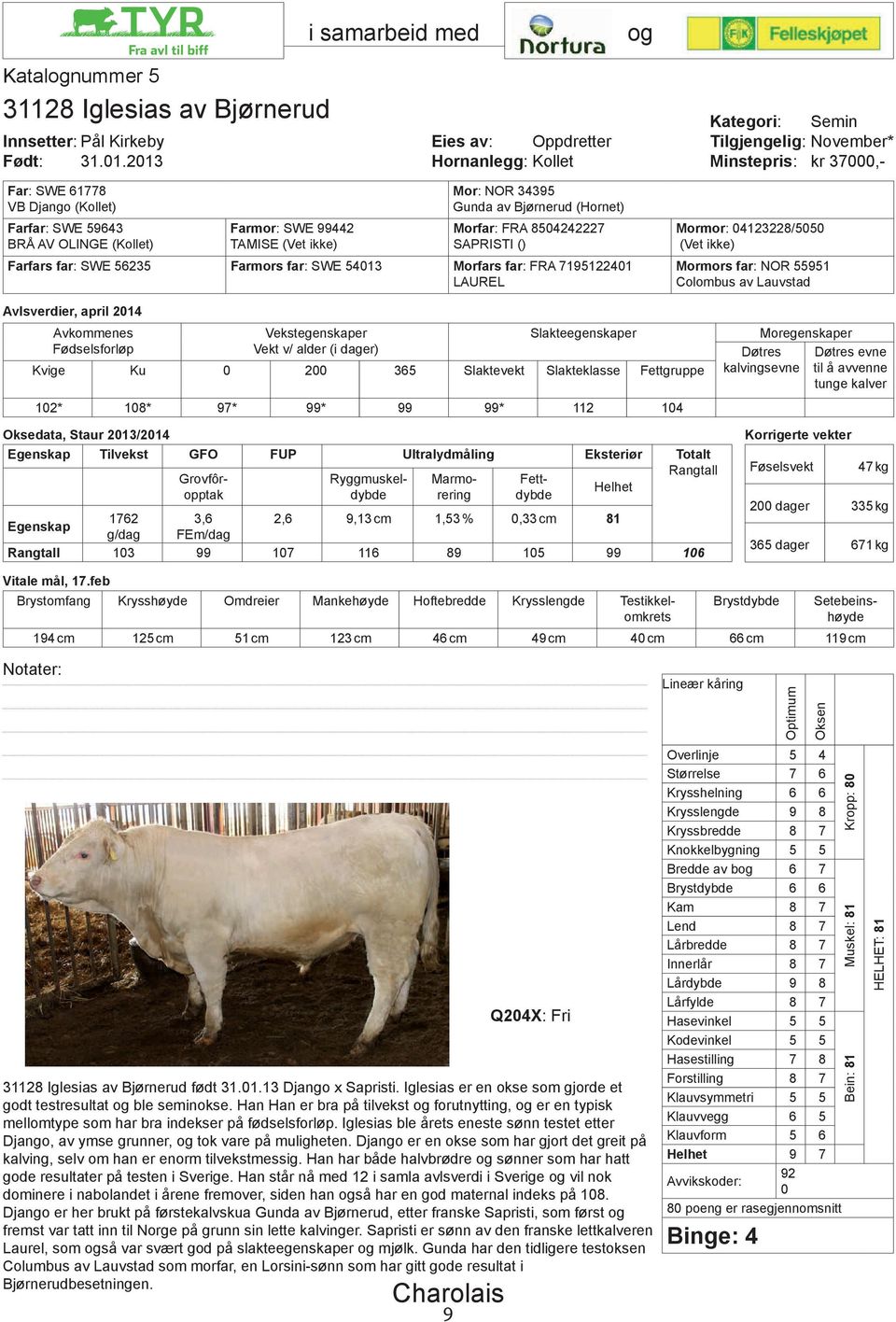 1.213 Hornanlegg: Kollet Far: SWE 61778 VB Django (Kollet) Farfar: SWE 59643 BRÅ AV OLINGE (Kollet) Farmor: SWE 99442 TAMISE (Vet ikke) Mor: NOR 34395 Gunda av Bjørnerud (Hornet) Morfar: FRA