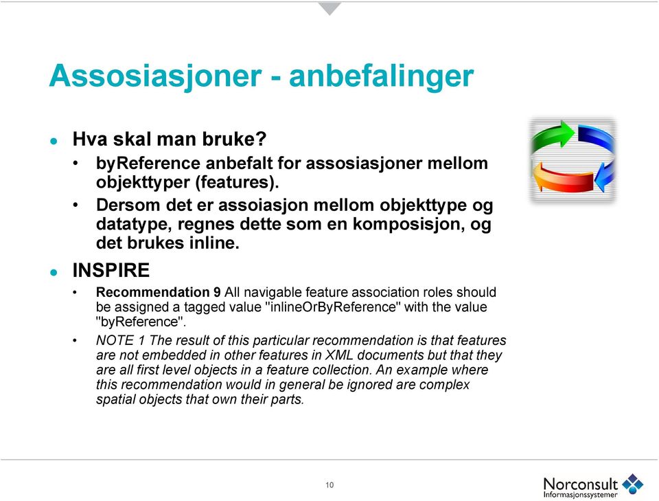 INSPIRE Recommendation 9 All navigable feature association roles should be assigned a tagged value "inlineorbyreference" with the value "byreference".