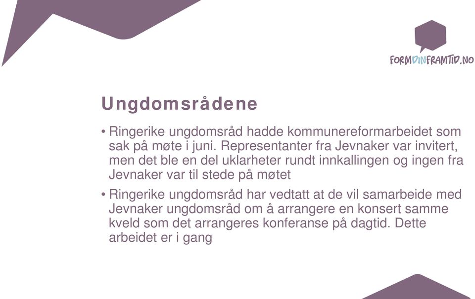 fra Jevnaker var til stede på møtet Ringerike ungdomsråd har vedtatt at de vil samarbeide med