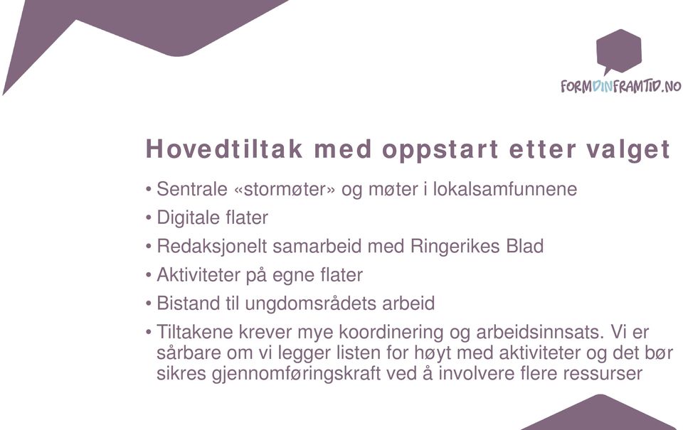 ungdomsrådets arbeid Tiltakene krever mye koordinering og arbeidsinnsats.