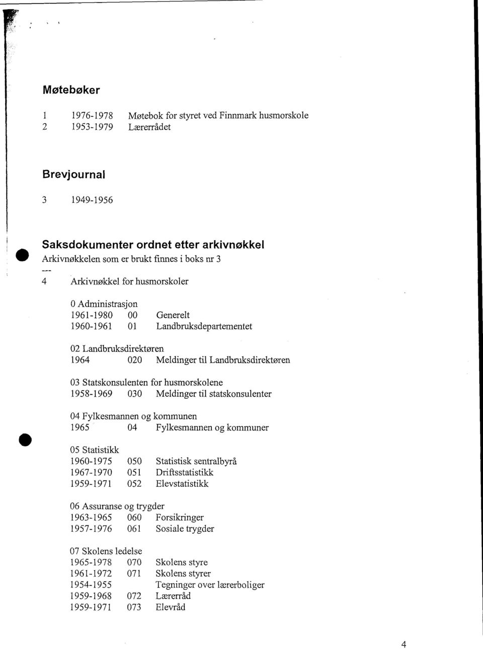 husmorskolene 1958-1969 030 Meldinger til statskonsulenter 9 04 Fylkesmannen og kommunen 1965 04 Fylkesmannen og kommuner 05 Statistikk 1960-1975 050 Statistisk sentralbyrå 1967-1970 051