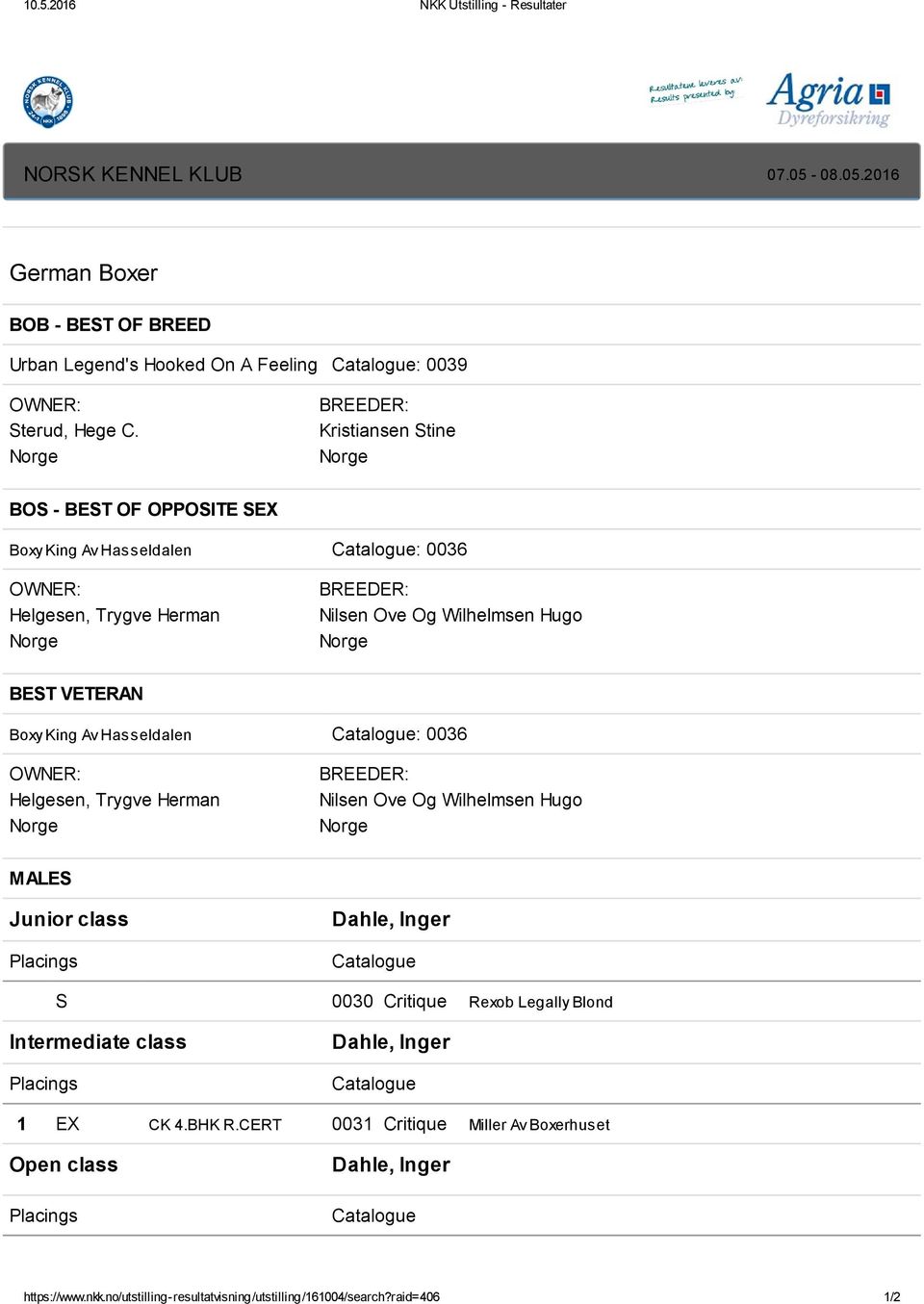 Hugo Norge BEST ERAN Boxy King Av Hasseldalen : 0036 OWNER: Helgesen, Trygve Herman Norge BREEDER: Nilsen Ove Og Wilhelmsen Hugo Norge MALES Junior class S 0030 Critique