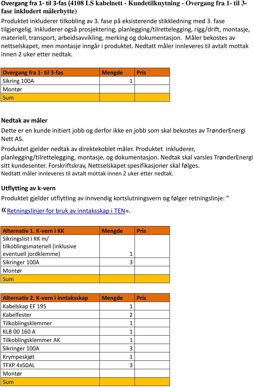 Måler bekostes av nettselskapet, men montasje inngår i produktet. Nedtatt måler innleveres til avtalt mottak innen 2 uker etter nedtak.