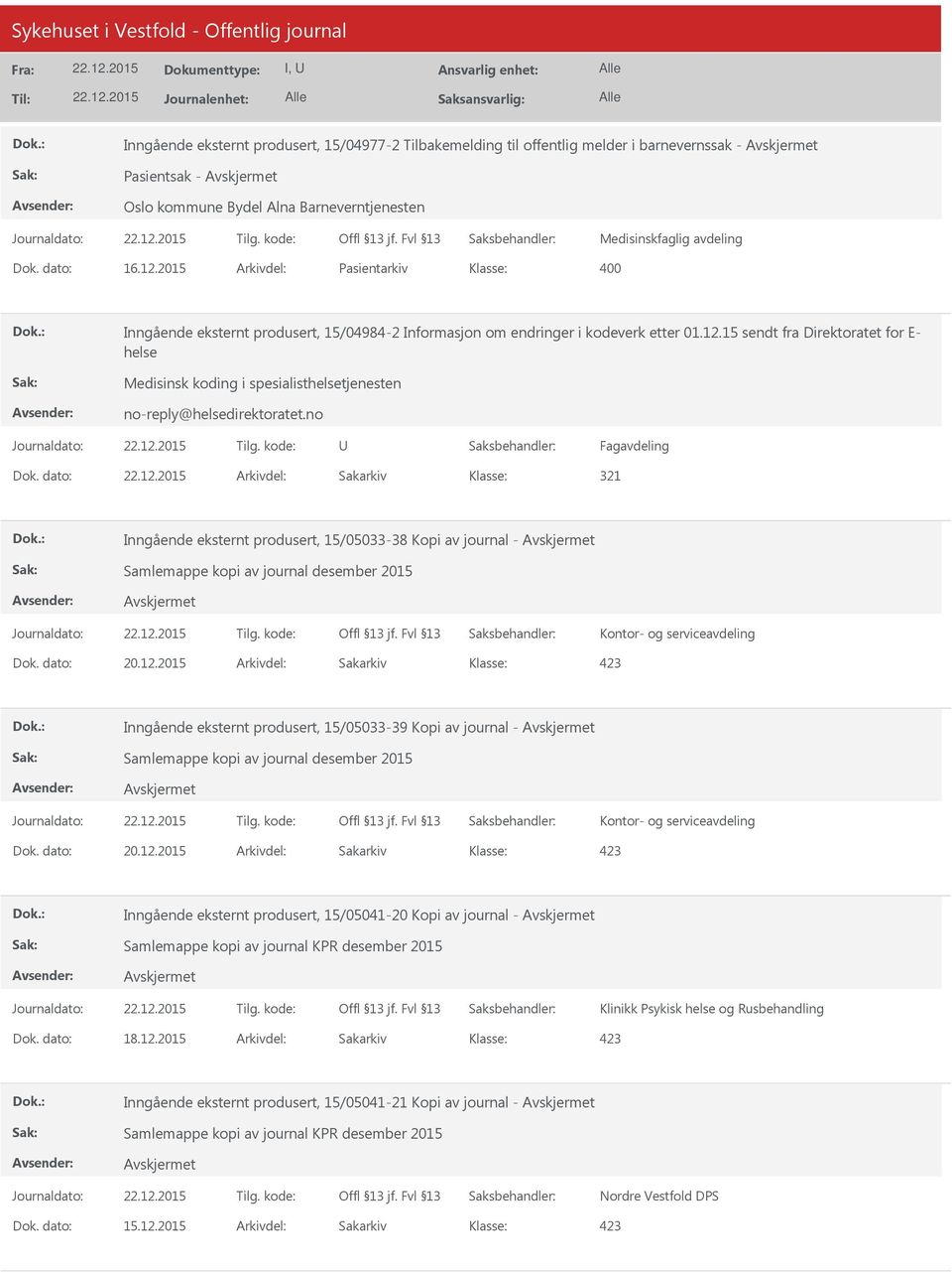 15 sendt fra Direktoratet for E- helse Medisinsk koding i spesialisthelsetjenesten no-reply@helsedirektoratet.no Fagavdeling Dok.