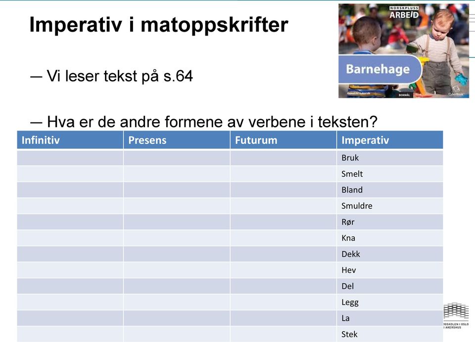 Infinitiv Presens Futurum Imperativ Bruk Smelt