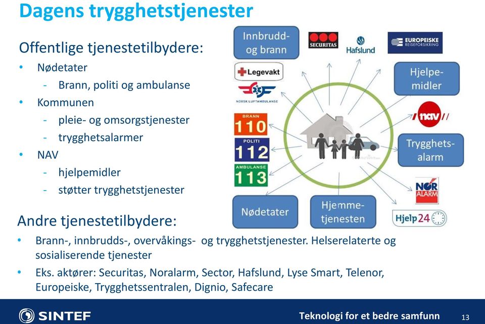 tjenestetilbydere: Brann-, innbrudds-, overvåkings- og trygghetstjenester.