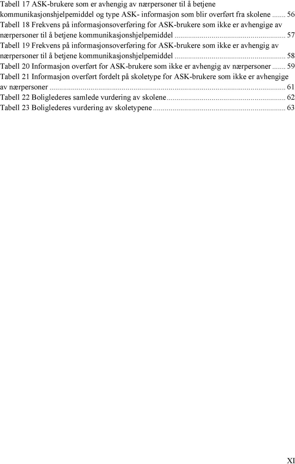 .. 57 Tabell 19 Frekvens på informasjonsoverføring for ASK-brukere som ikke er avhengig av nærpersoner til å betjene kommunikasjonshjelpemiddel.