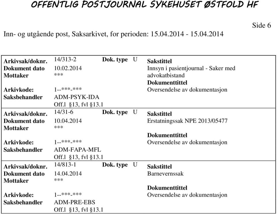 type U Sakstittel Dokument dato 10.04.